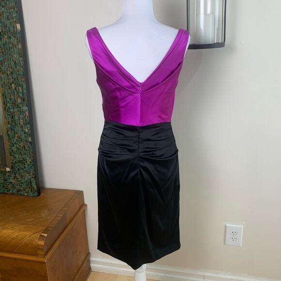 Suzi Chin Maggy Boutique Sz 6 Combo Sheath Dress Fuschia Black Silk Cocktail - Picture 8 of 11